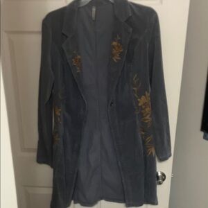 XCVI Gray Blazer with Gold Floral Design
